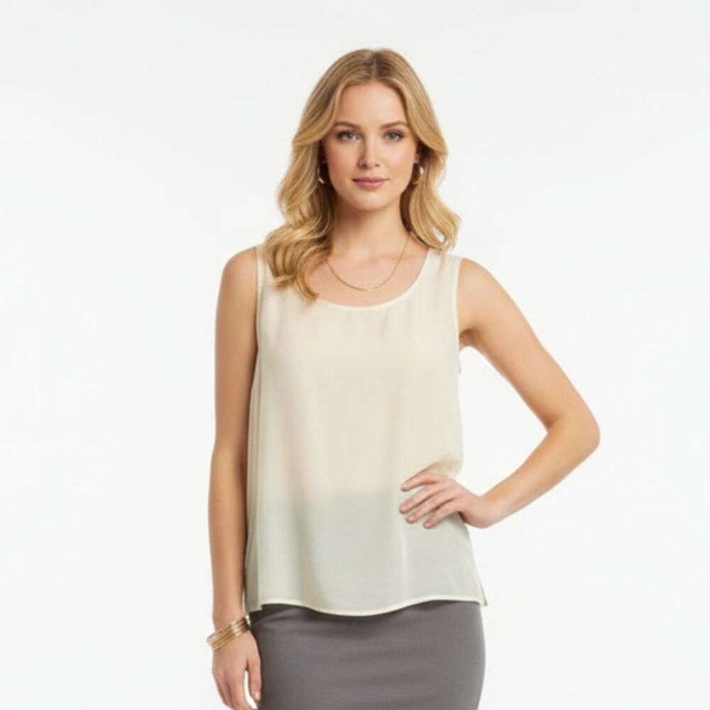 Dorman 100% Silk Ivory Sleeveless Basic Shell Tank Top Women M